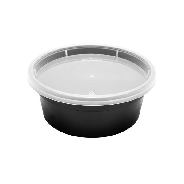 Karat 8 oz Black PP Injection Molded Round Deli Containers with Lids - 240 Sets
