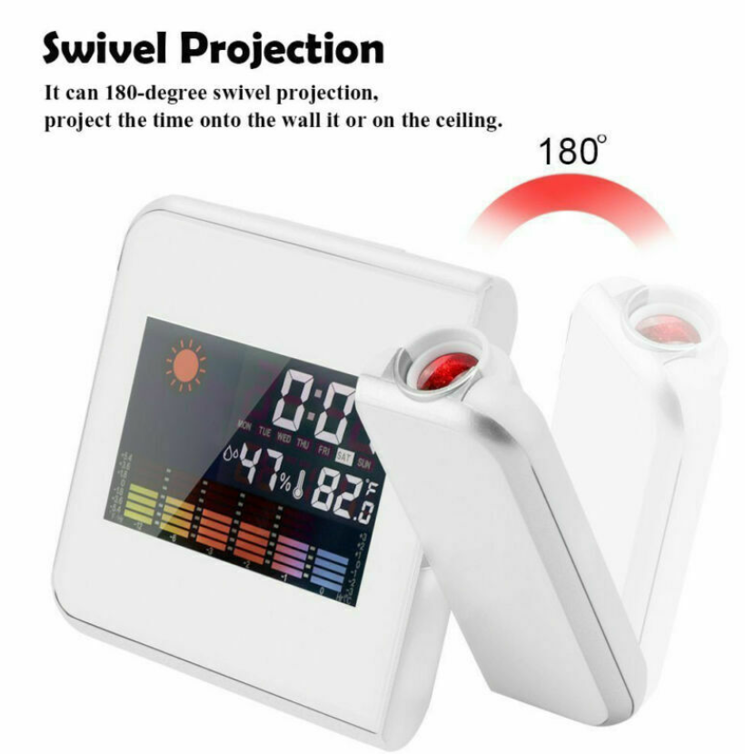 LED Digital Projection Alarm Clock Backlight snooze color Ceiling projector