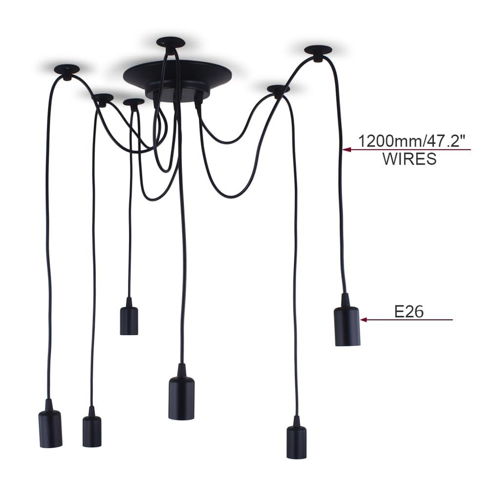 8-Light Spider Pendant Chandelier, Adjustable 48.4" Cords, E26 Sockets, Black...