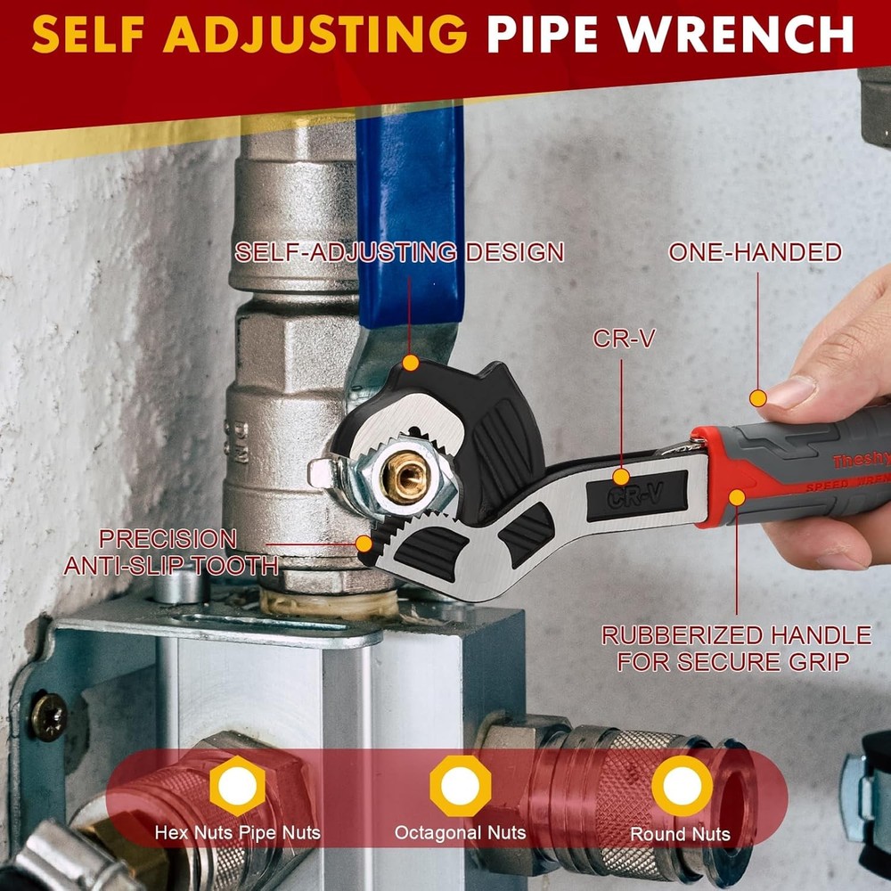 Self Adjusting Pipe Wrench, Multifunctional Self Locking Wrench, 8n...