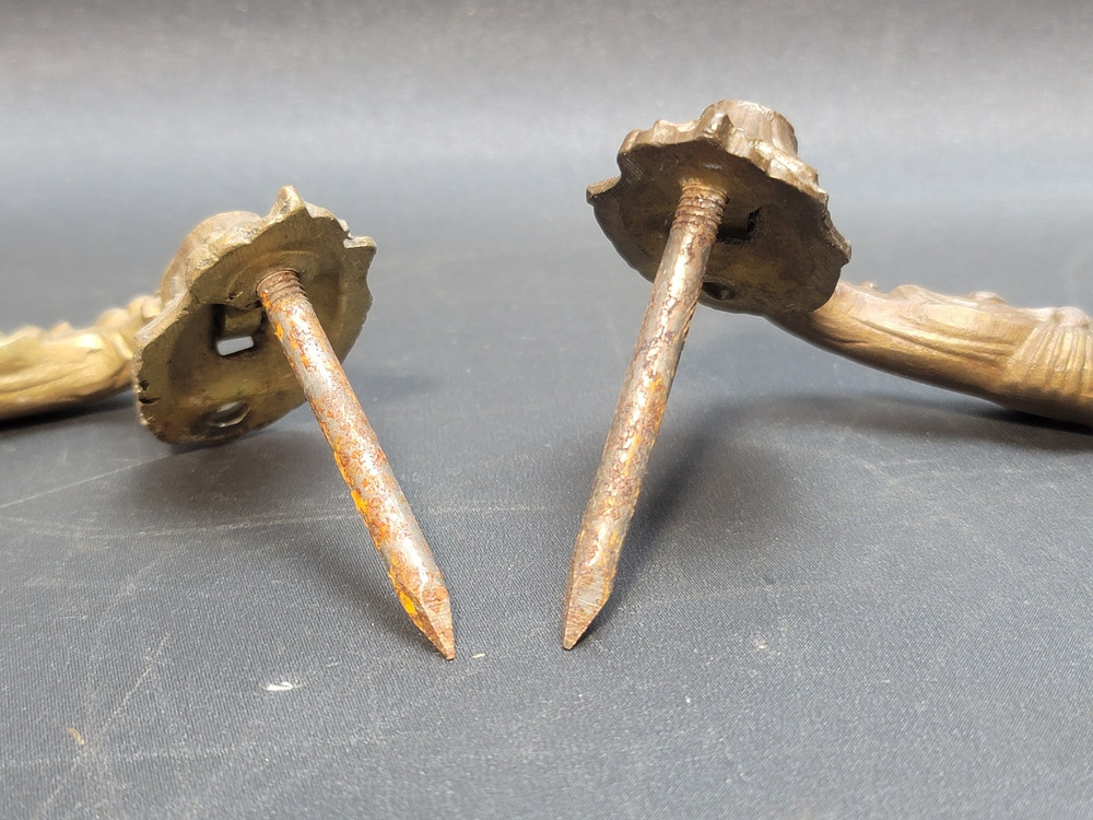 Pair of Ornate Salvaged Victorian 2 Solid Brass Drawer Pulls