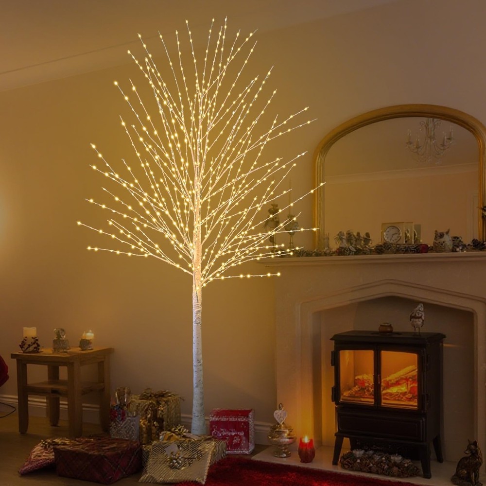 6FT Lighted Birch Tree with 880 LED Warm White Lights, 8 Modes, Timer Remote