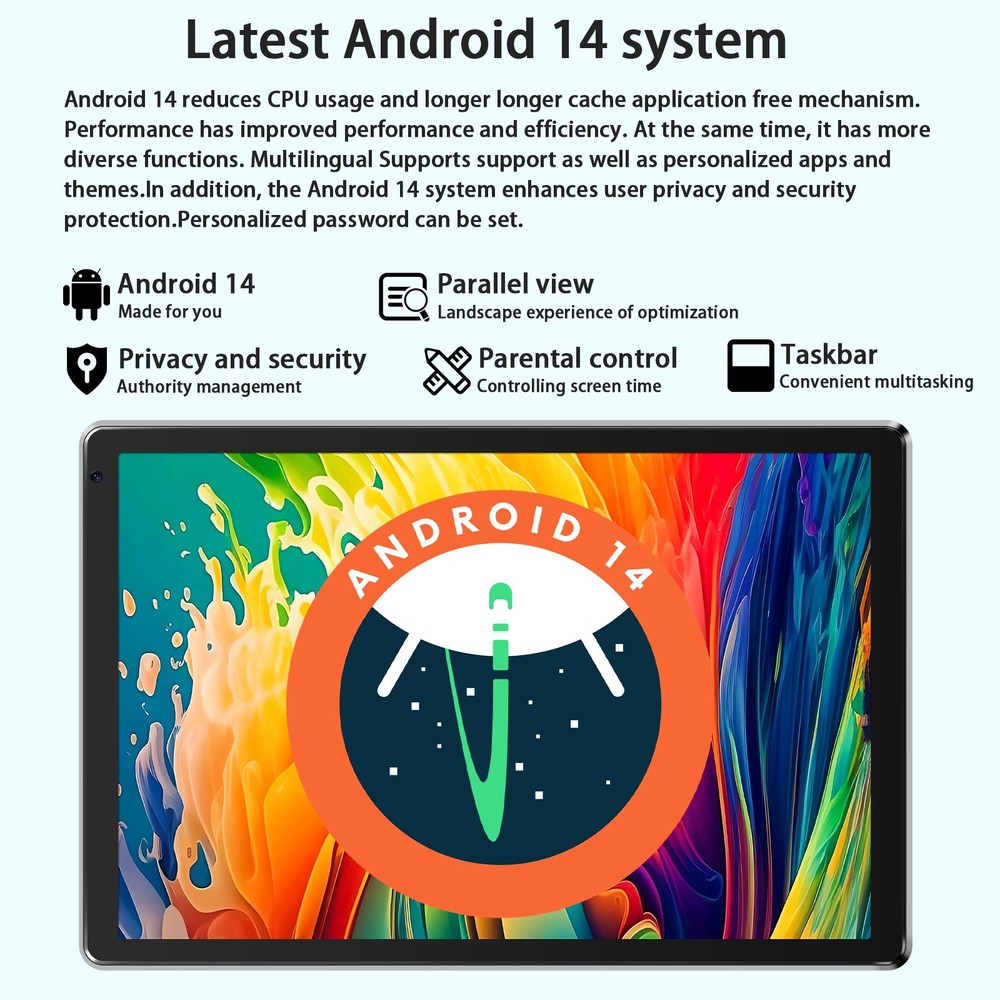 NEW 10.1 inch Android Tablet 10+128GB IPS Touchscreen Octa-core Processor Wi-Fi