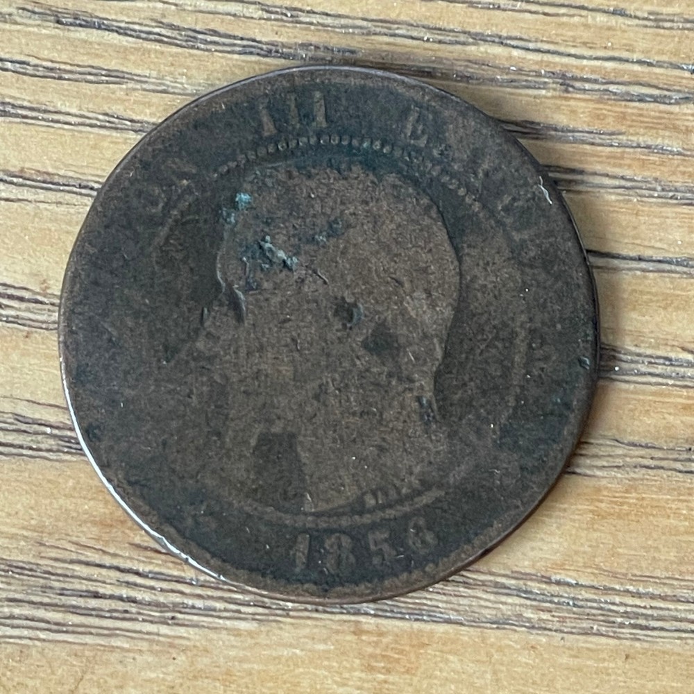 FRANCE 10 CENTIMES COIN DATED 1856 WORN