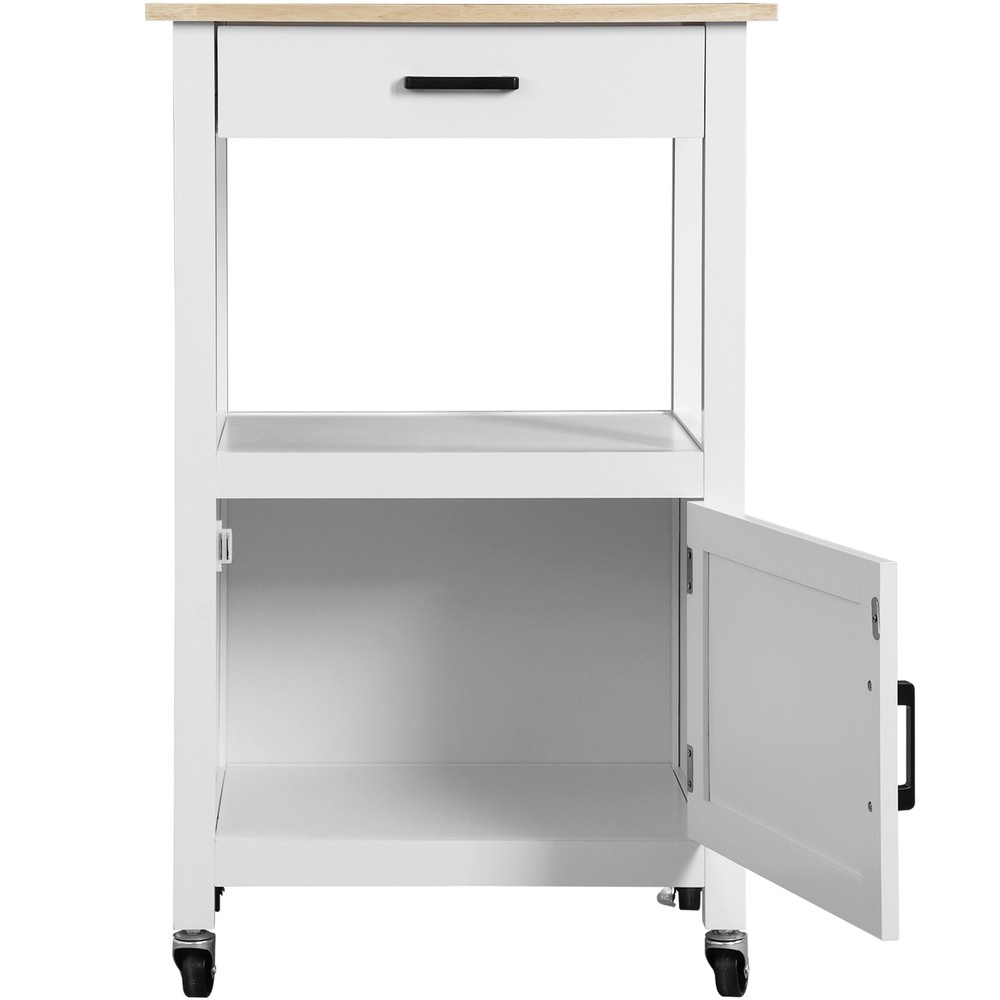 Rolling Kitchen Cart with 3 Hooks MDF Frame Microwave Stand Island, White