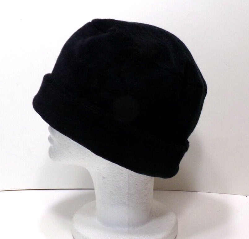 SOLID  BLACK      FLEECE ROLLED BRIM WINTER HAT THERMAL STRETCHY WARM  h88cr