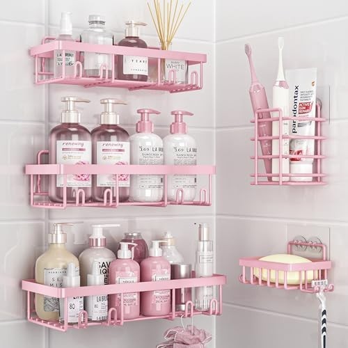 5 Pack Shower Caddy Organizer Rack - Adhesive Wall Storage Basket, Rustproof Sta
