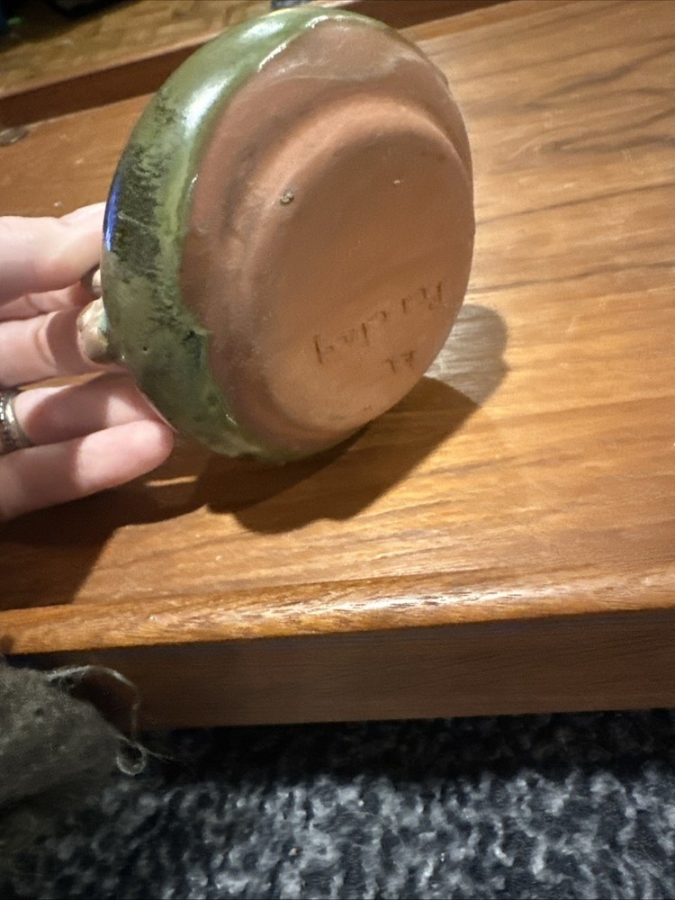 Handmade Studio Pottery Grey,Brown Green Glazed With Handle Mini Pitcher