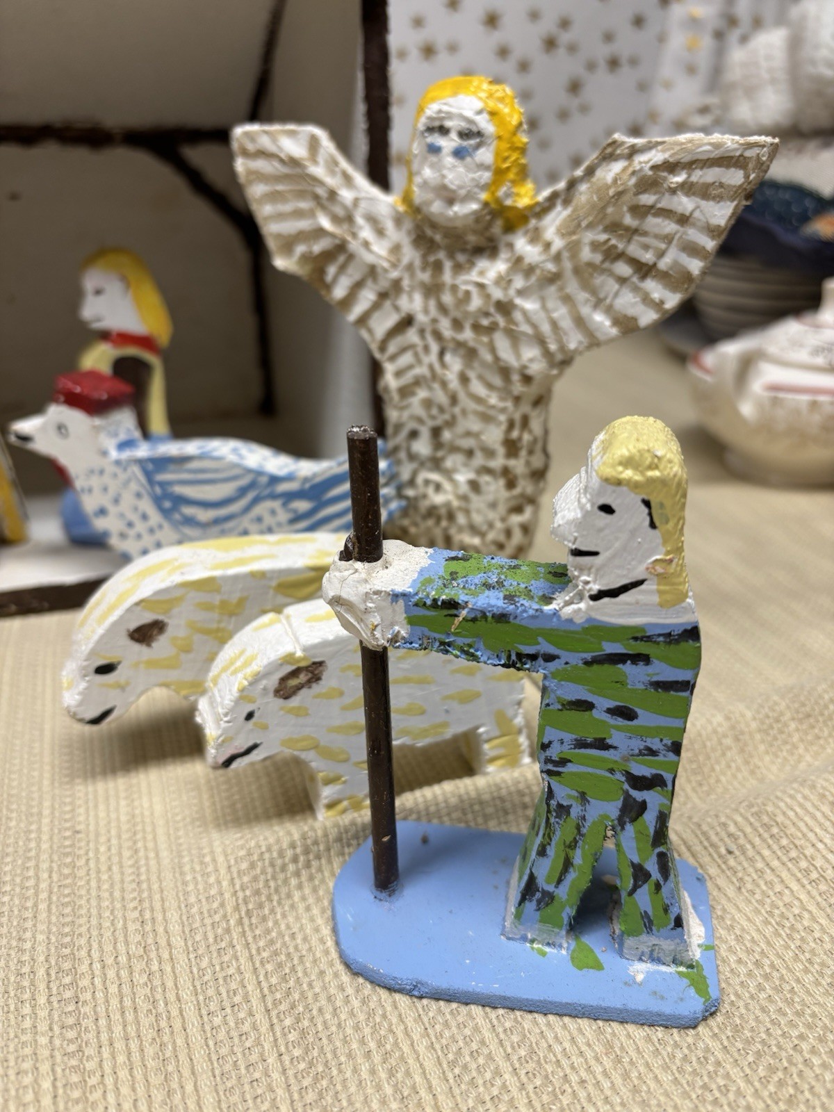 Folk Art William Holzman Tucson AZ Hand Painted Nativity Set Outsider Artist