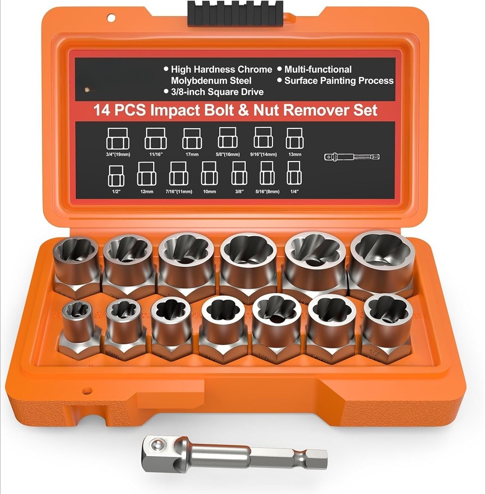 Extractor Set, 3/8" Drive Impact Bolt & Lug Nut Remover Socket Tool Kit