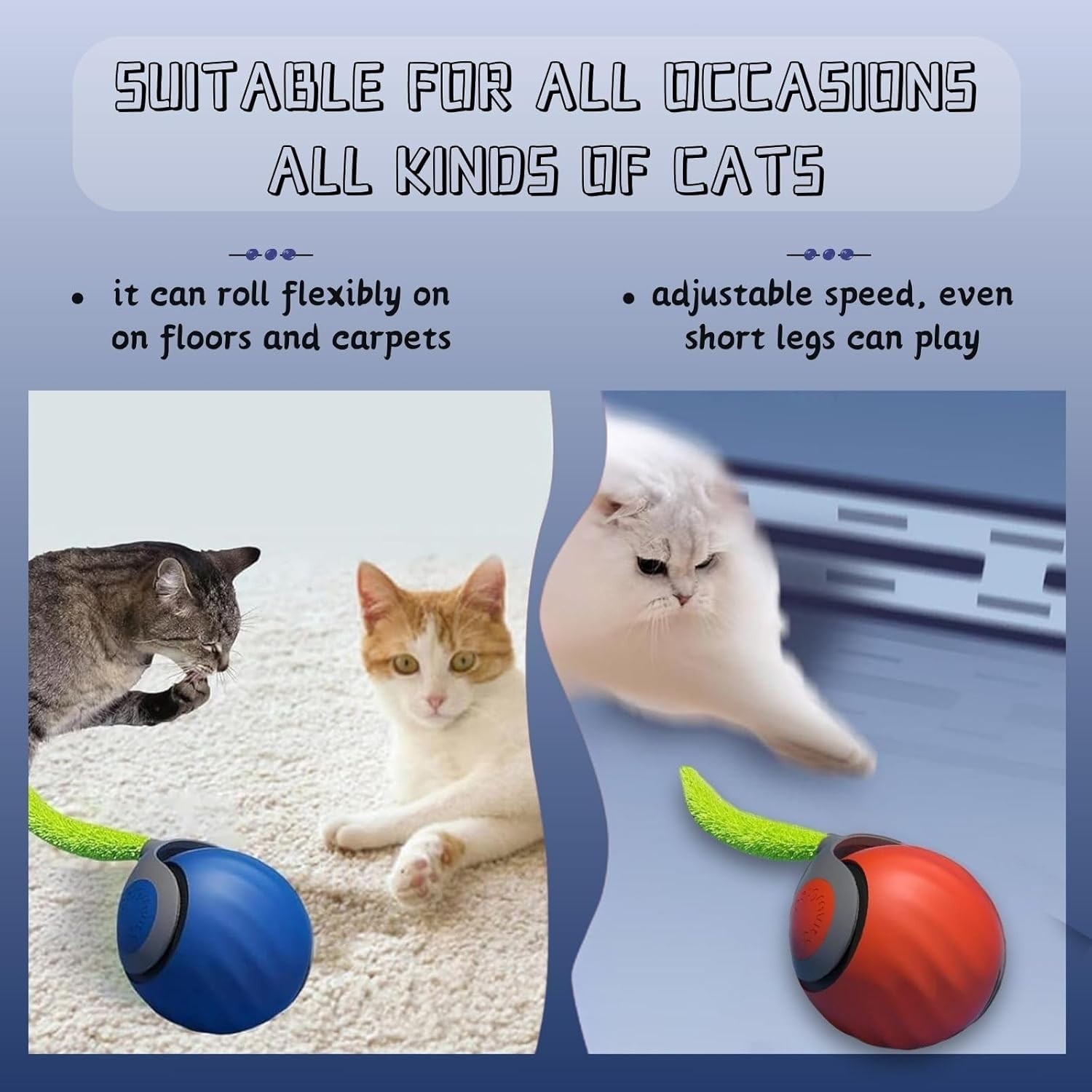 2X-Speedy Tail Interactive Cat Toys Ball Moving Cat Toy Automatic Rolling Ball