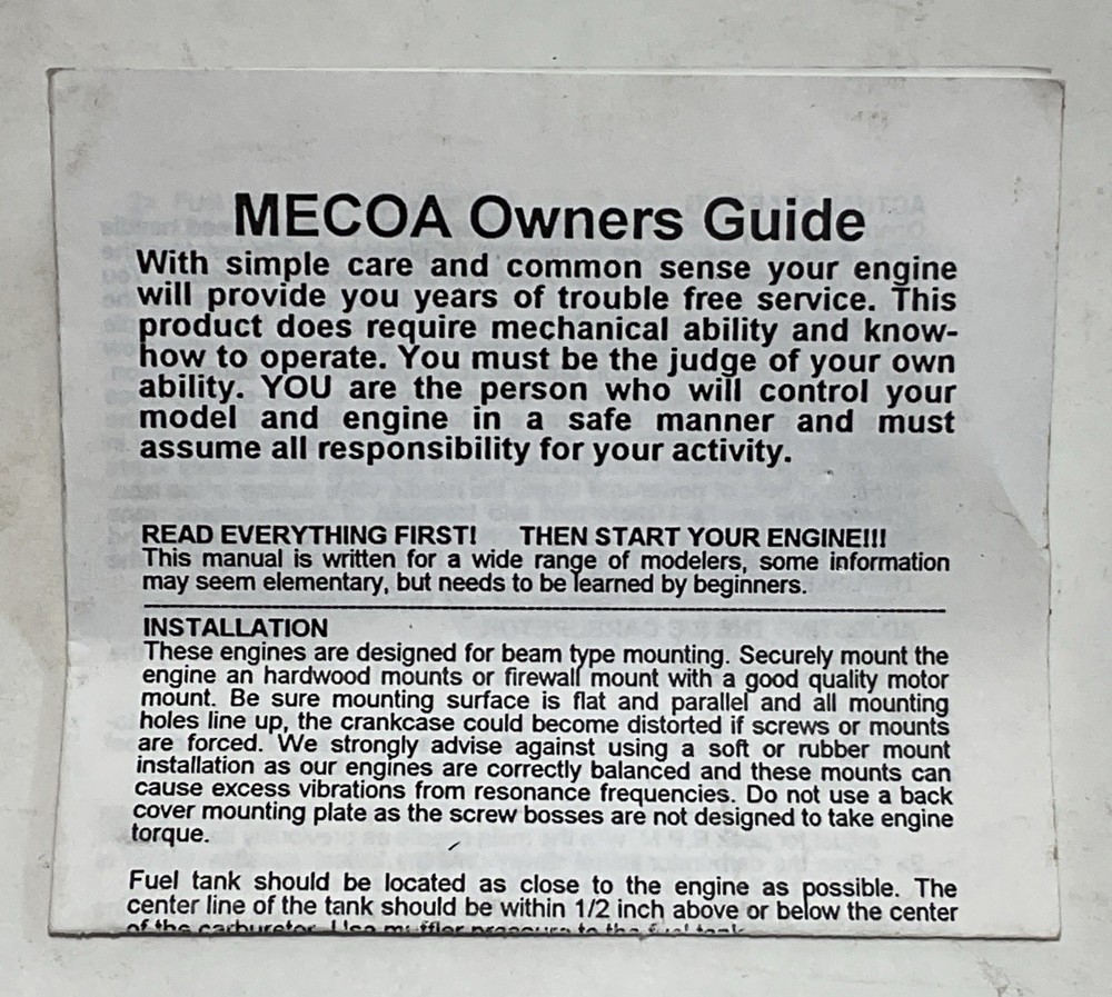 Mecoa, 46, R/C, Model, Airplane, Engine