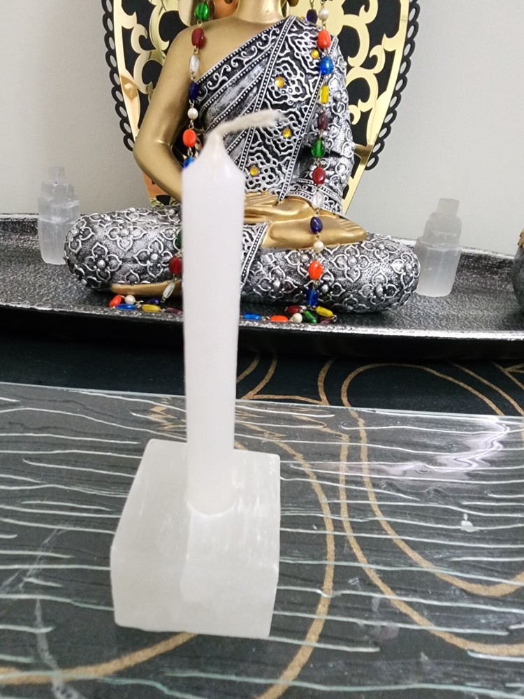 Selenite Chime/ Stick/ Spell Candle Holder - Cleansing Square
