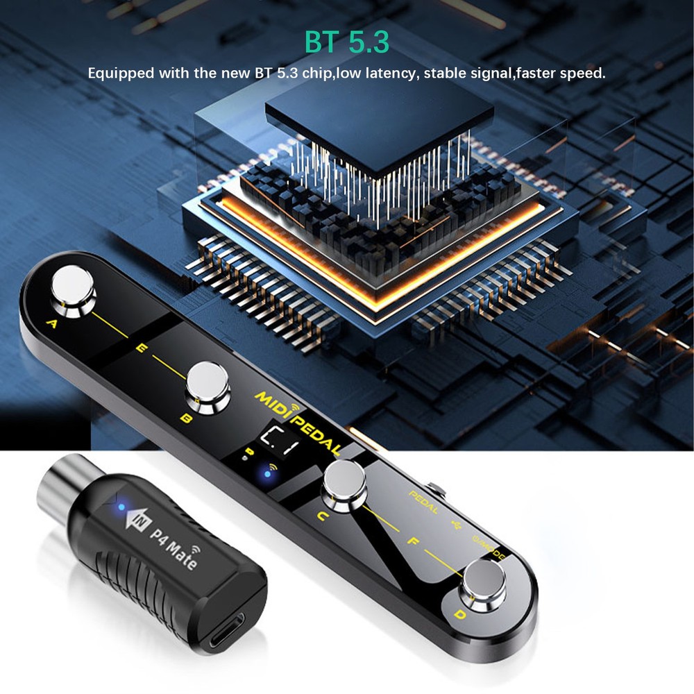 Wireless MIDI Controller Pedal 5 Modes Digital Display 25Hrs USB VCLF