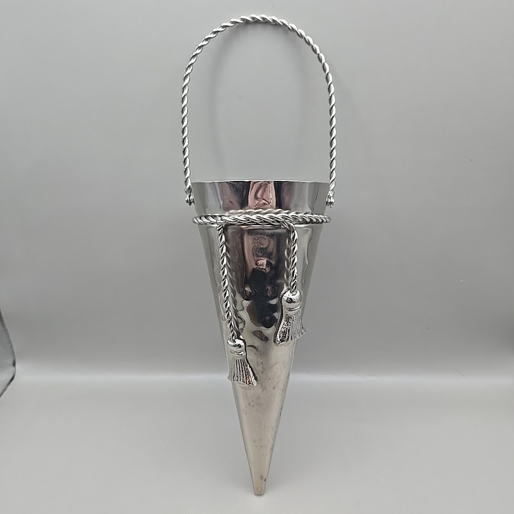 Vintage Silver-Plated Tussie Mussie Nosegay Bouquet Holder Hanging Tassels Cone