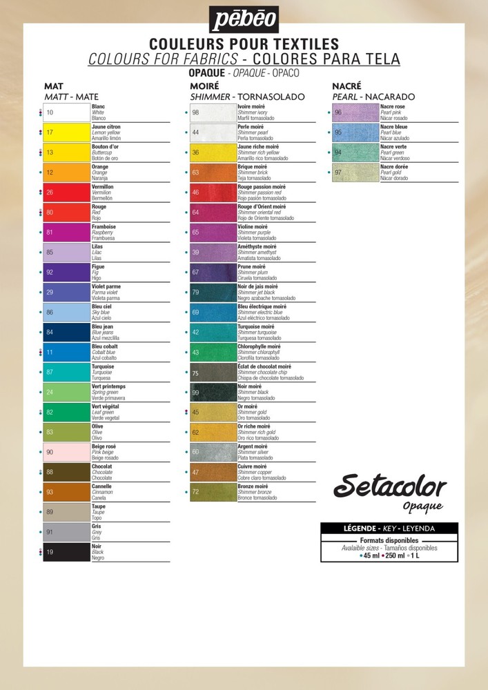 Pebeo SETACOLOR OPAQUE Permanent Iron-Fix Fabric Textile Paint 45ml