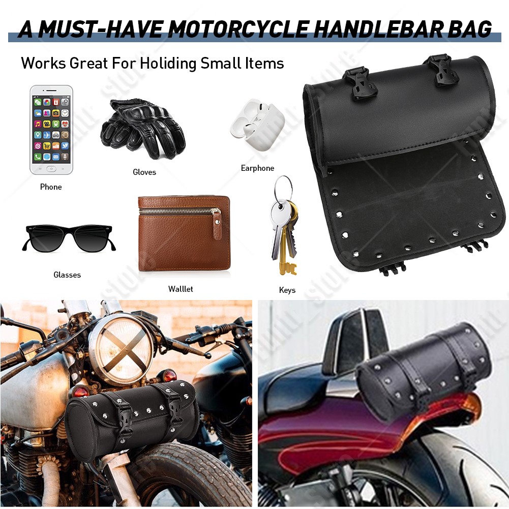 Motorcycle Front Fork Tool Bag Pouch Storage Luggage SaddleBag Leather Handlebar