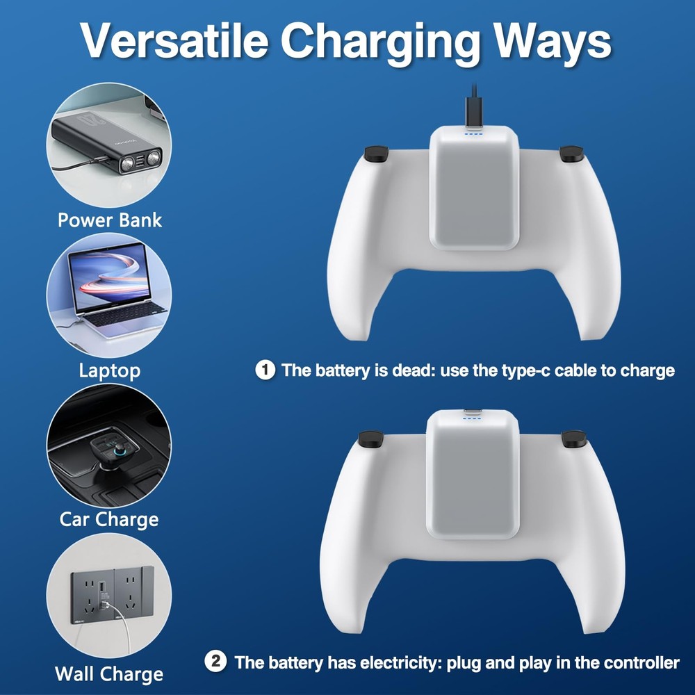 Uwayor 2X 3000mAh PS5 Controller External Battery Pack, Replacement White