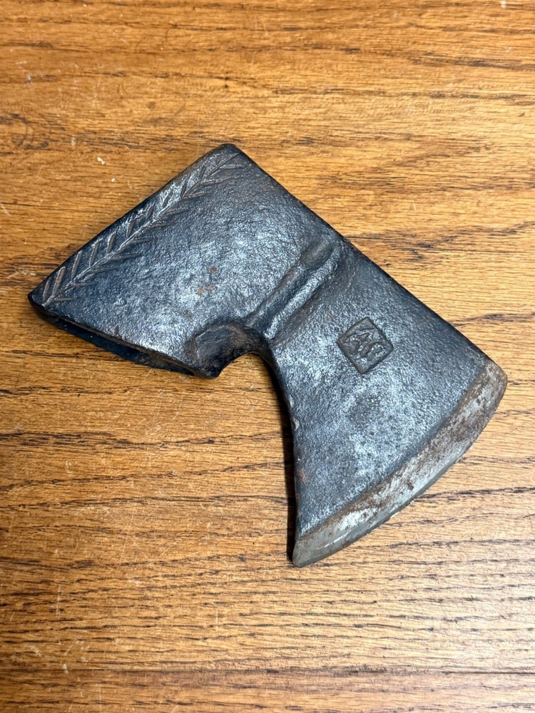 Antique 19th c. Blacksmith Forged Bearded Hewing Axe Single Bit Engraved Leaf