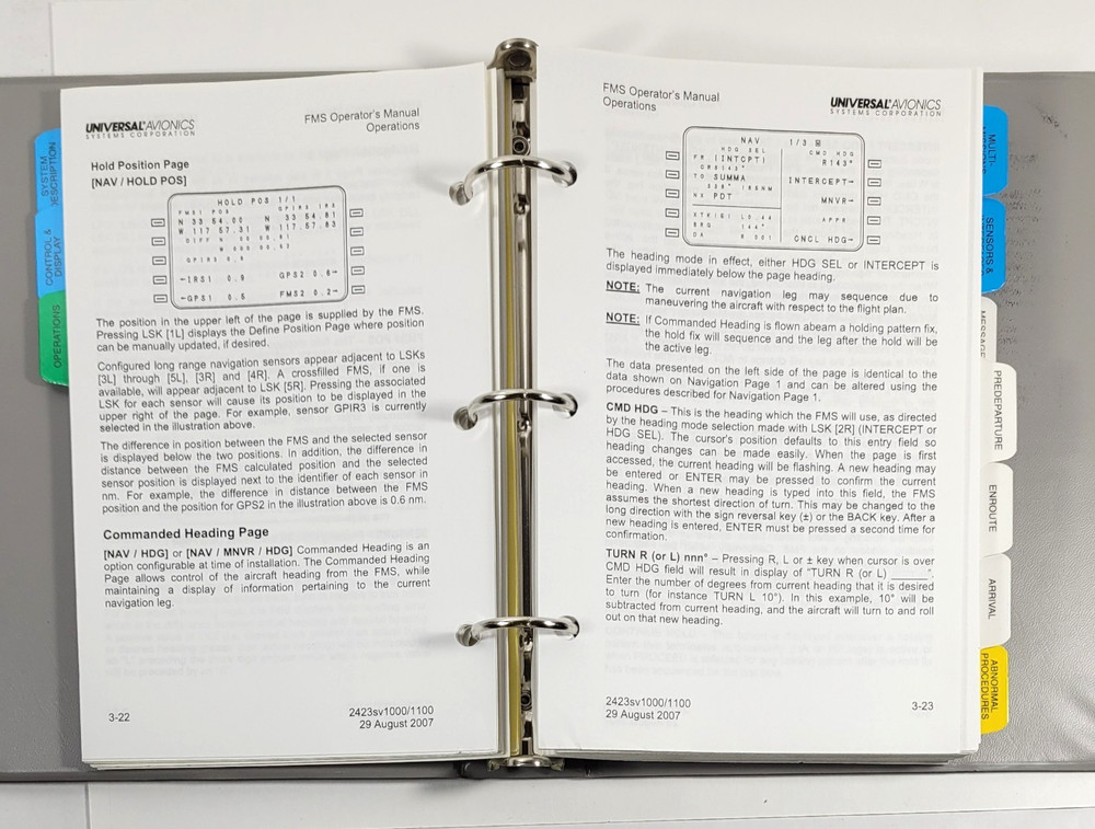 Universal Avionics FMS Operator's Manual 2008 3 Ring Binder