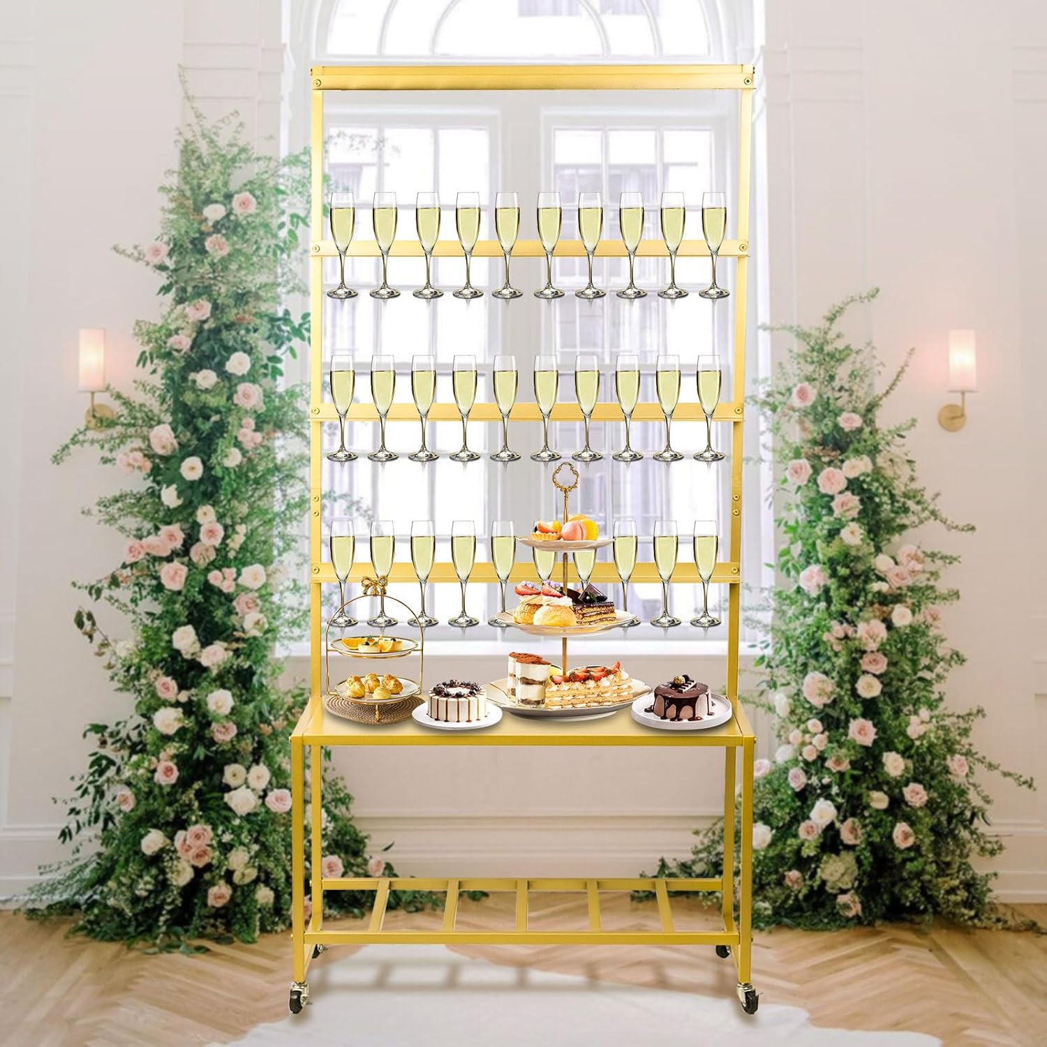 Champagne Wall Holder for Party, Champagne Tower Stand with Storage Shelf and Sw