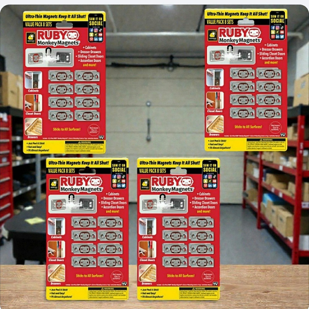 4 Packs  Ruby Monkey Magnets Ultra-Thin Magnetic Plates Keep It All Shut