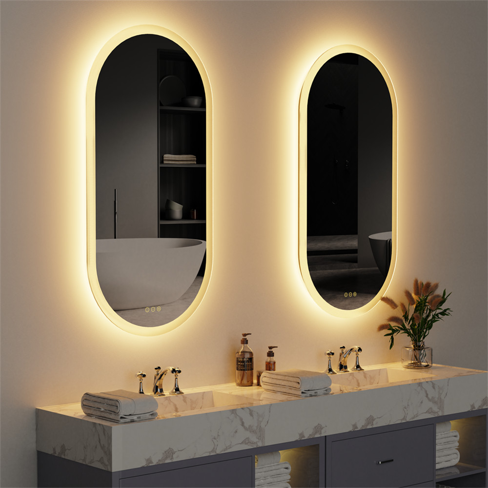 Stepless Dimming Illuminated LED Bathroom Mirror Vanity Makeup Wall Mounted Oval