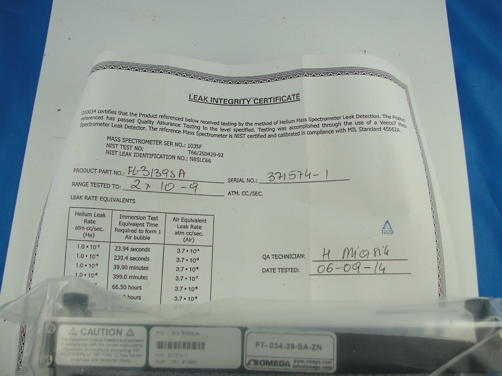 Omega FL-3139SA Variable Area Flow Meter