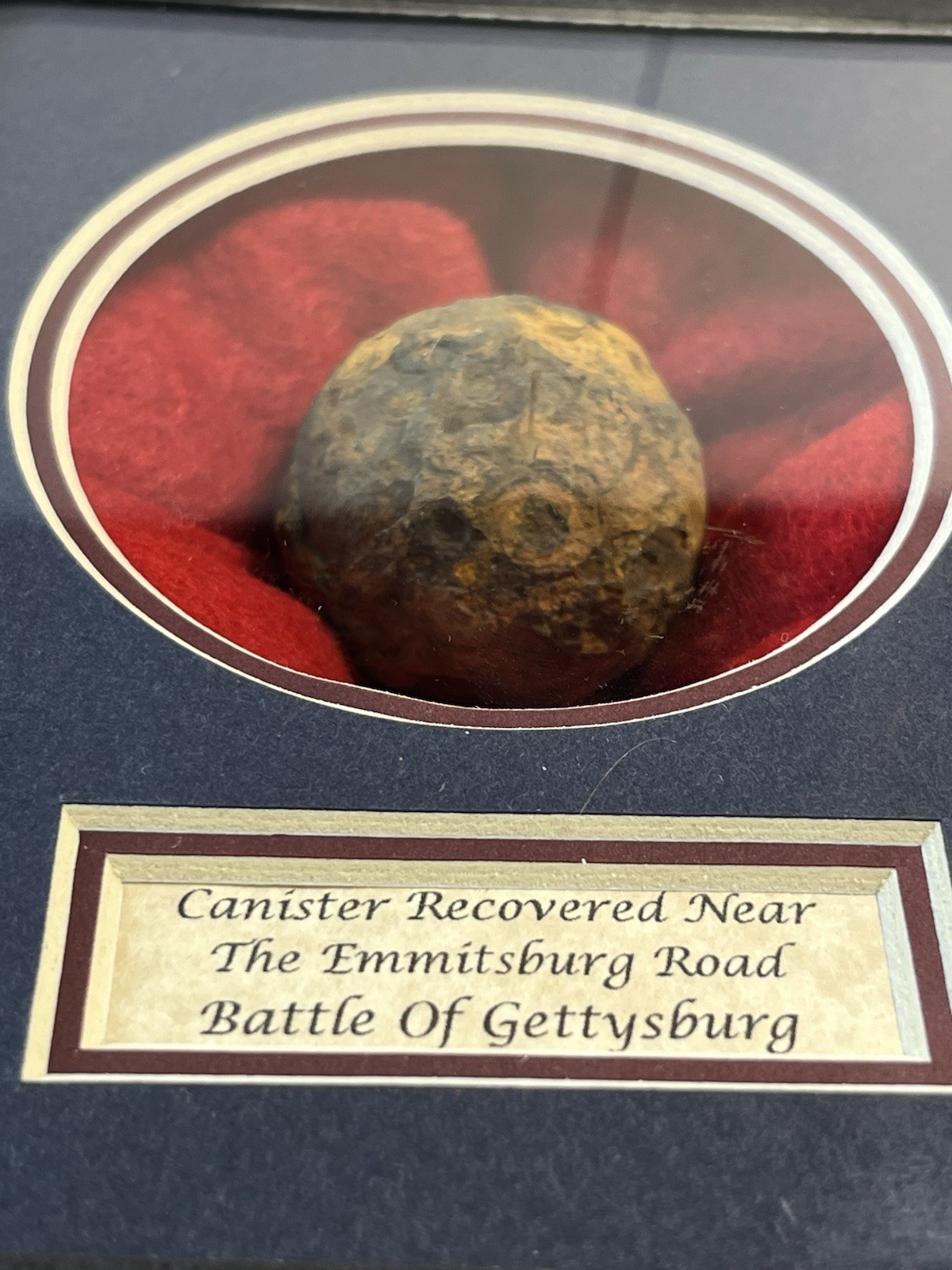 Encased Civil War Relic Artillery Canister Display Emmitsburg Road - Gettysburg!