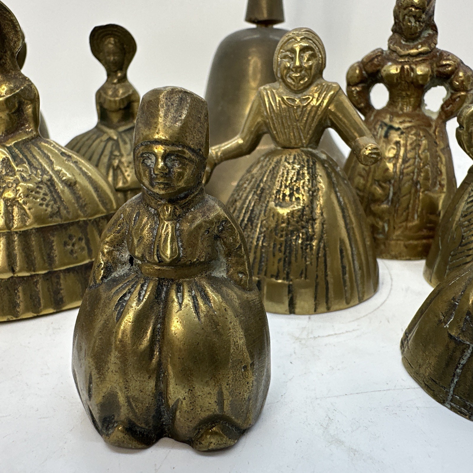 Lot of 11 Vintage Antique Hand Bell Mixed Estate Etched Fish Brass Lady Woman