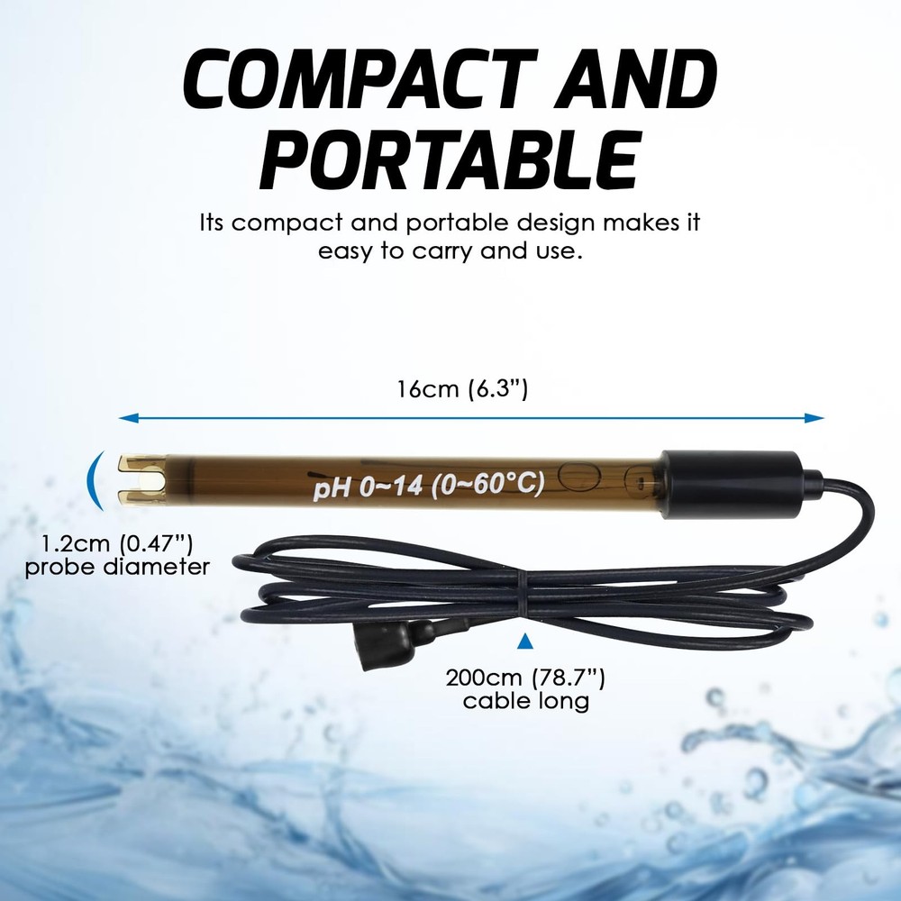 200cm 0-14pH Probe Test | BNC Connection | High Accuracy pH Electrode for Lab...