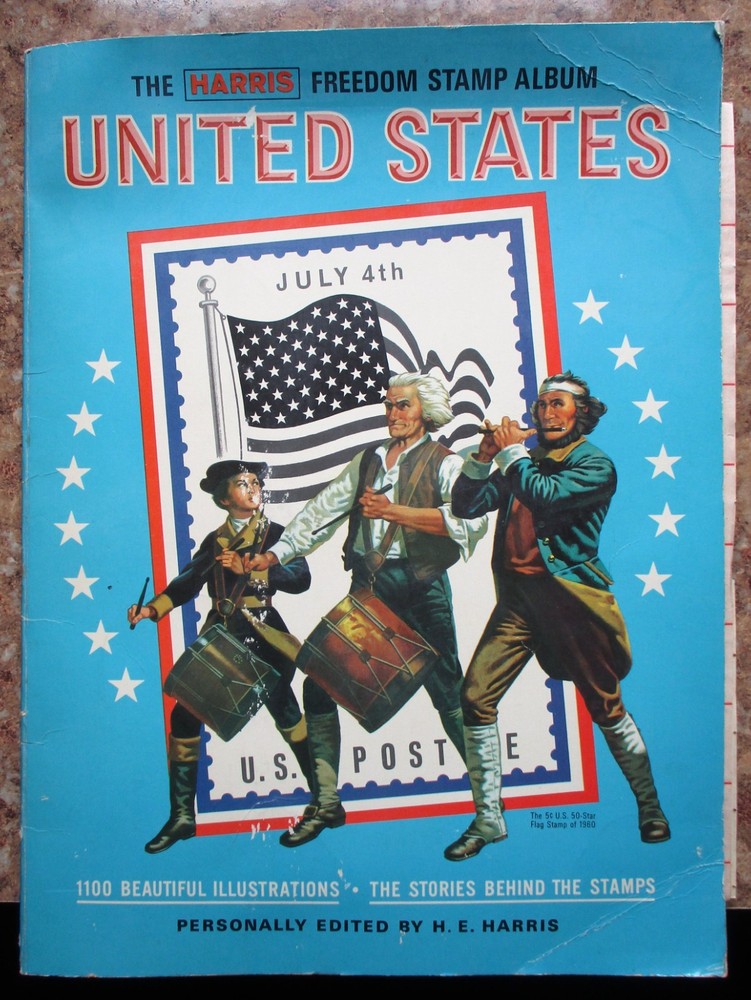1972 H.E. HARRIS FREEDOM STAMP ALBUM UNITED STATES & TWO SHEETS OF 1/2 & 1 CENT