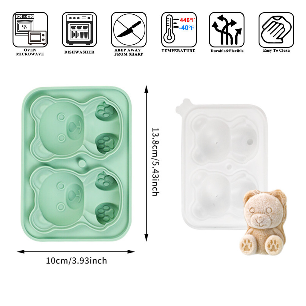 2pcs Cute Bear Shape Ice Cube Mold 2-hole Silicone Ice Tray Bear Ice Cube