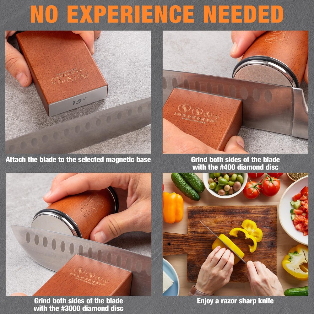 Rolling Sharpener Kit for Kitchen – Chef Sharpening Tool with 15° & 20° Magne...