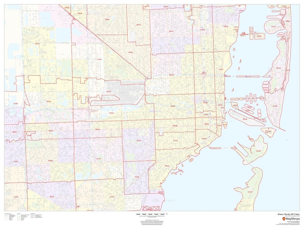 Miami, Florida ZIP Codes Laminated Wall Map (MSH)