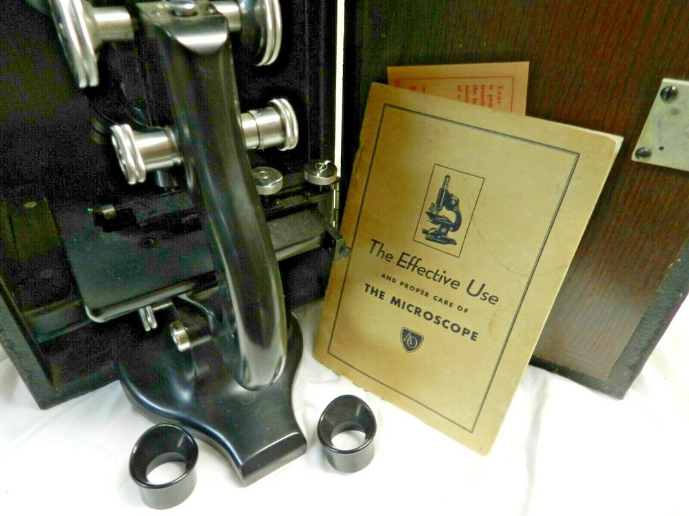 1946 SPENCER Buffalo Binocular Compound Scientific Microscope, Case, Lens, Man..