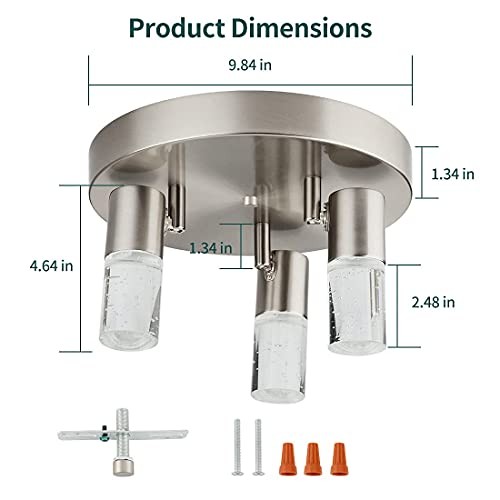 3-Light Semi Flush Mount Ceiling Light, 3 Head Directional LED Lighting