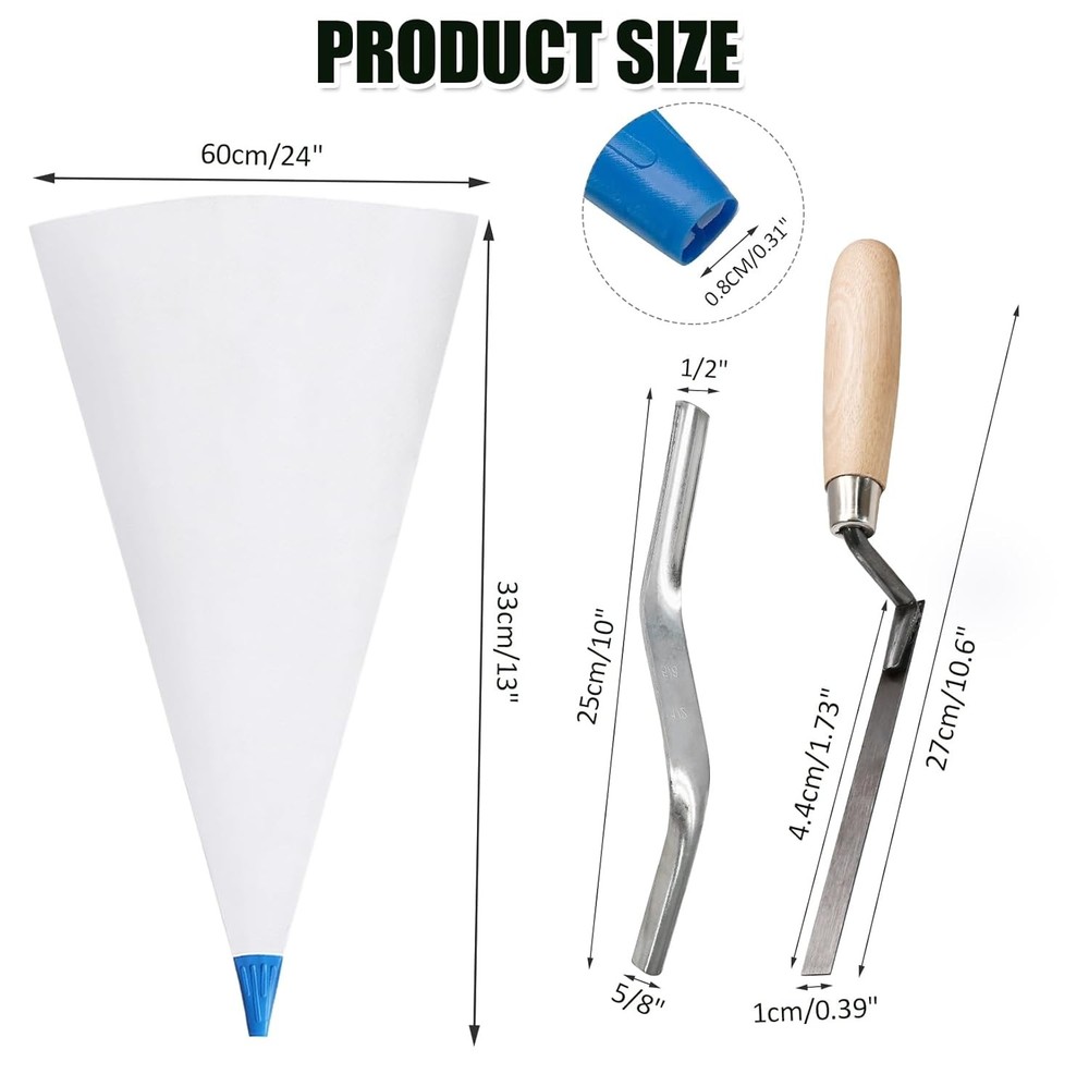 3 Pack Tile Grout Masonry Mortar Bag & Brick Jointer & Tuck Pointers