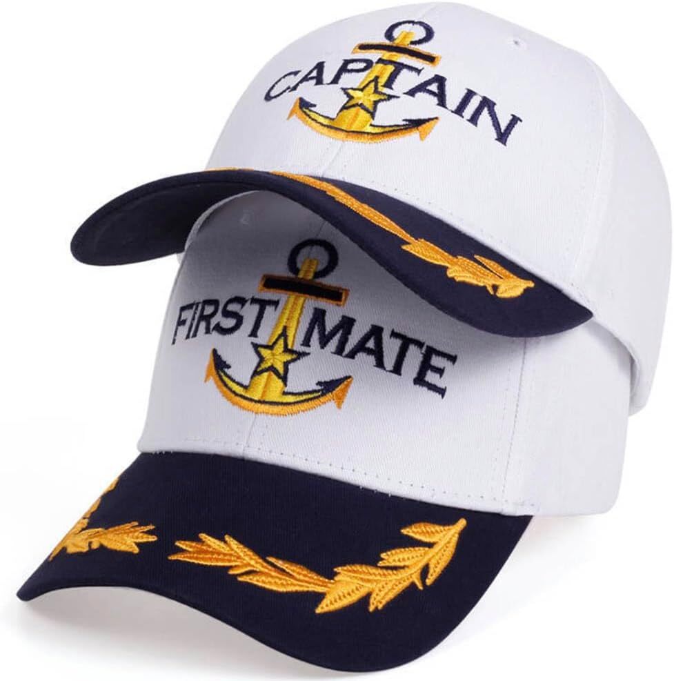 2 Pcs Captain Hat and First Mate Set Matching Skipper One Size, White