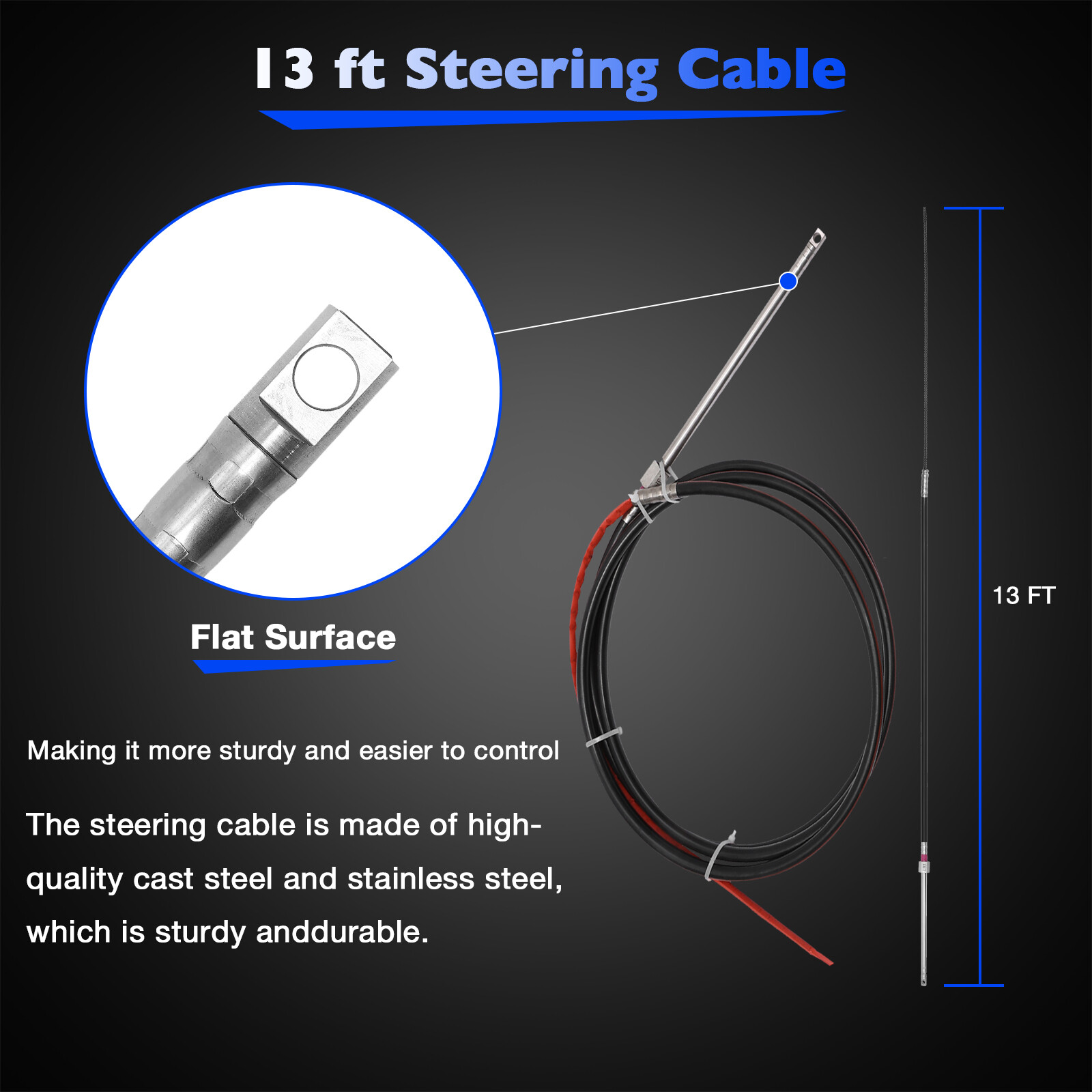 13 Feet Boat Rotary Steering System Outboard Kit SS13713 Marine w/ 12.5" Wheel