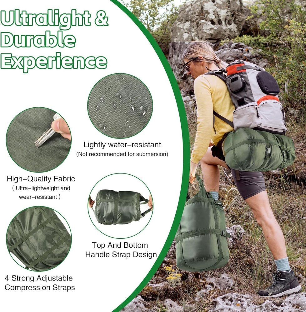 Nylon Compression Stuff Sack, 15L/27L/45L Lightweight Sleeping Bag Compre...
