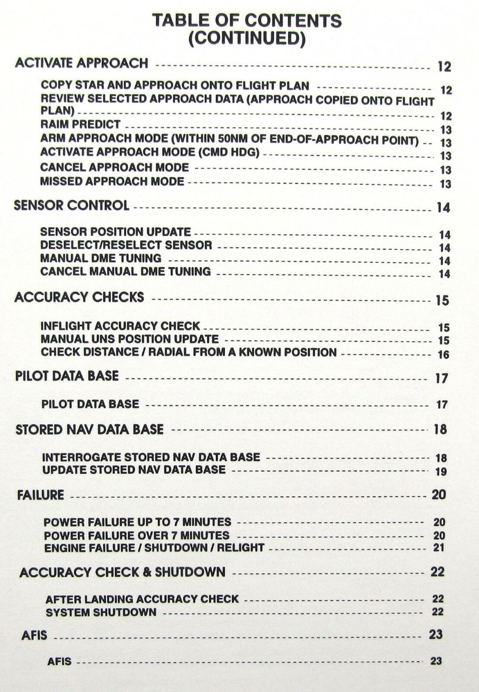 Universal Avionics 1997 UNS1 SCN 602/702 Operators Checklist