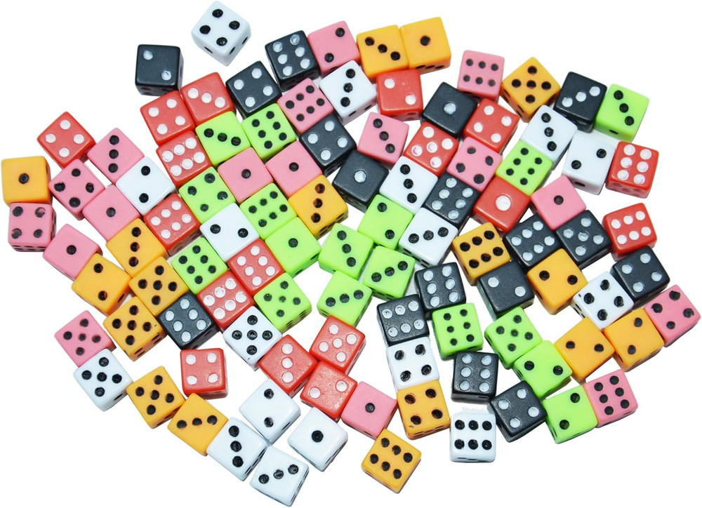 100 Assorted D6 Mini Tiny Dice Game Dot Square Dice for Casino Themed Activity,