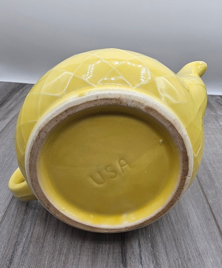 Yellow Ceramic Teapot with Diamond Design USA Made