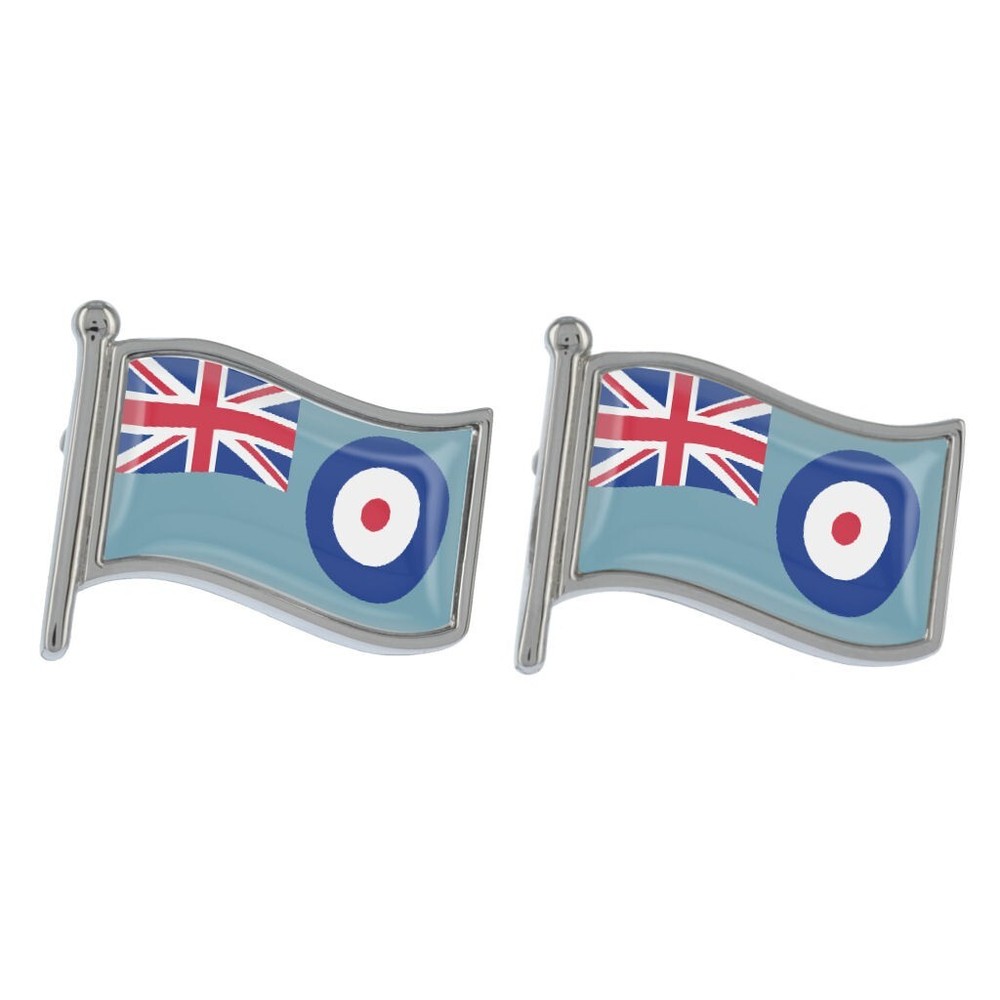 RAF Wave Flag Silver Cufflinks Presented in a Personalised Chrome Box