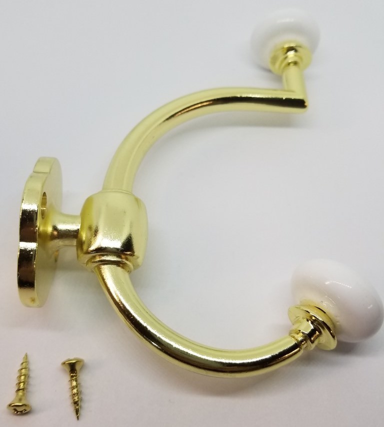Bright Brass Double Front Mount Coat Hook Porcelain Knobs old classic rack hat