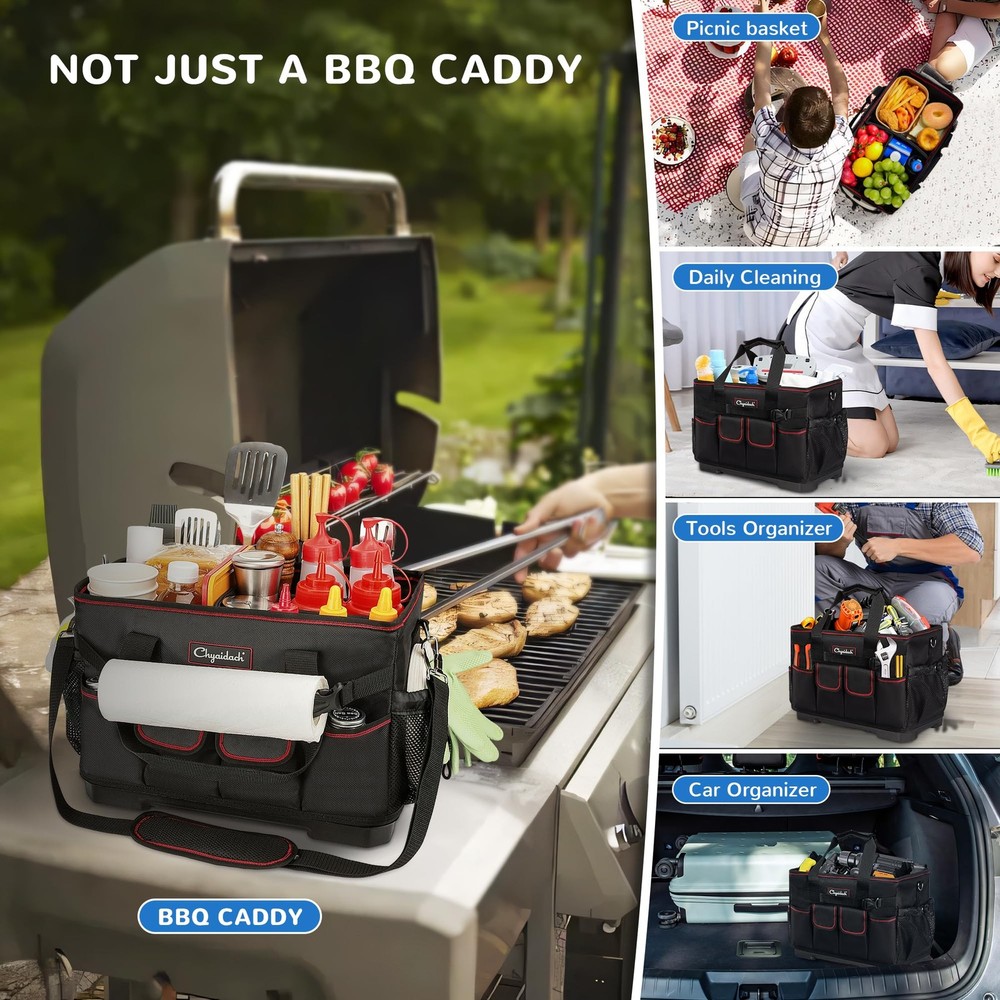 Chyaidach Large Grill Caddy with Hard Bottom, Portable Foldable Griddle black