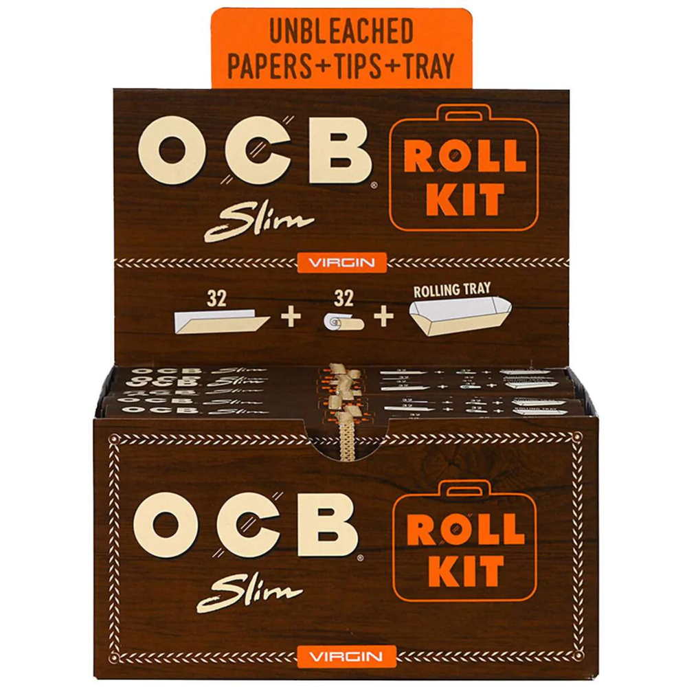 😊OCB✨20 ROLL KITS🔥 UNBLEACHED ROLLING PAPERS + TIPS + TRAY💕💥 SLIM VIRGIN🌟