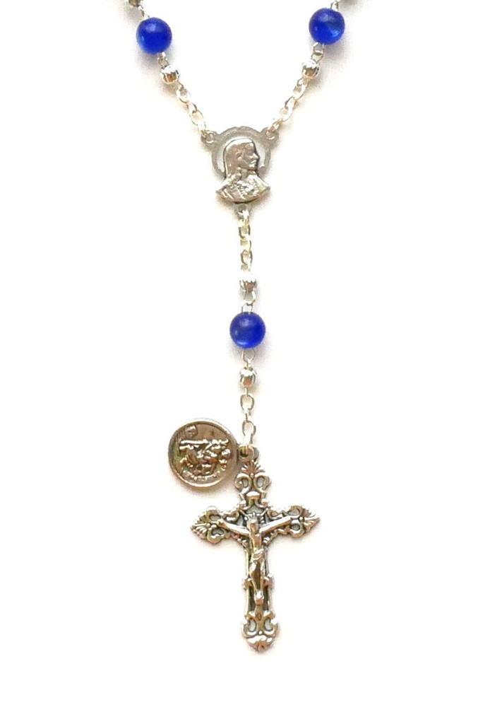 Blue Beads Small Rosary / Car Rosary