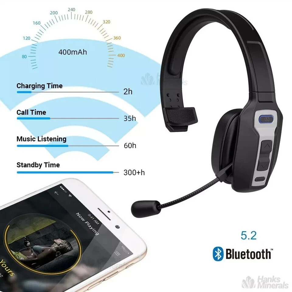Trucker Bluetooth 5.2 Wireless Headset With Noise Cancelling Mic For Phones PC